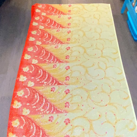 Long Sheer Sequin Yellow Orange Scarf, Wrap or Fabric Piece 66 x 42 in - Picture 4 of 7